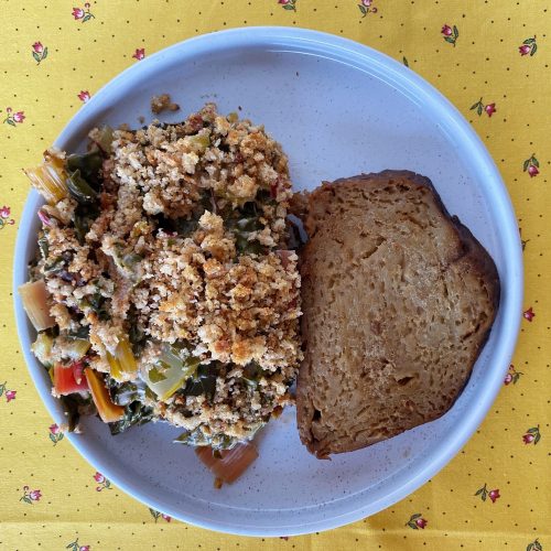 vegan gratin van snijbiet seitan